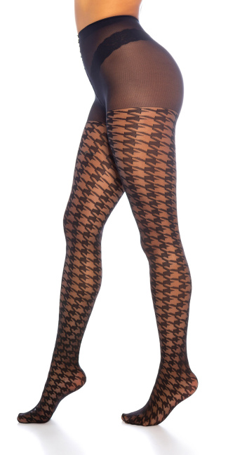 Trendy Houndstooth Pattern Tights Black